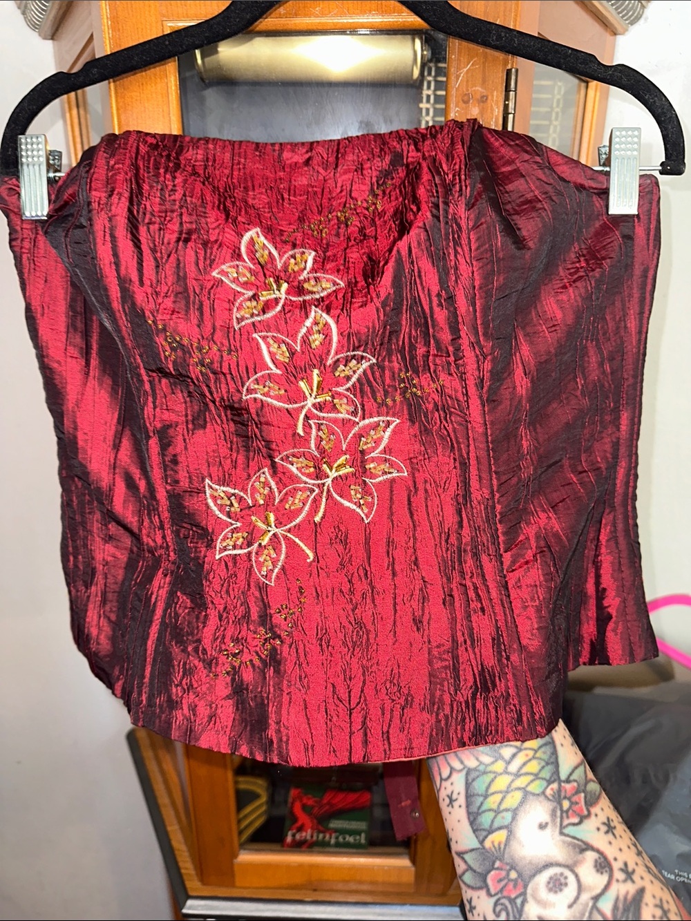 Embroidered Burgundy Strapless Corset